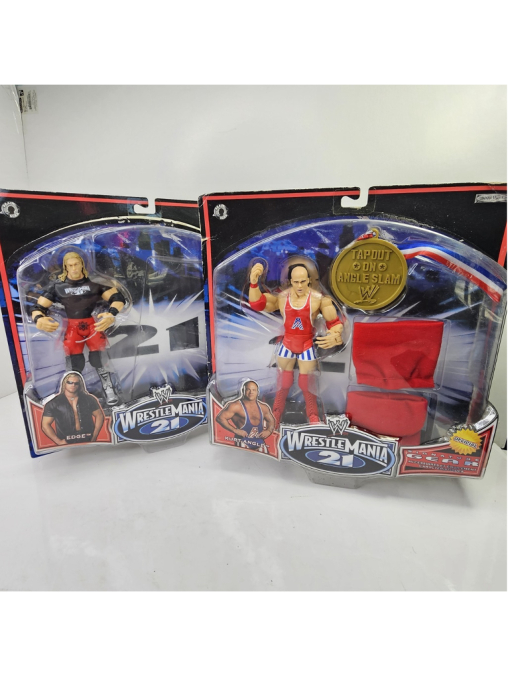 WWE WrestleMania 21 Edge & Kurt Angle Jakks Pacific Figures Lot Incomplete
